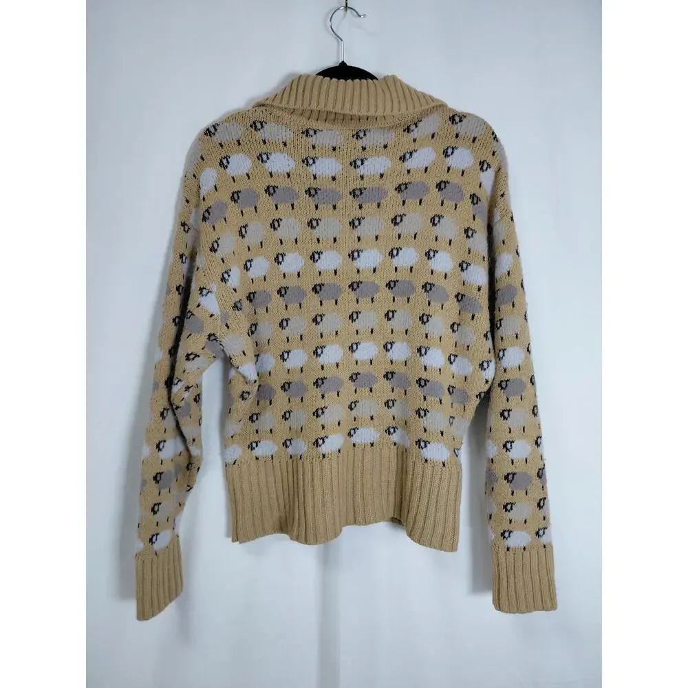 Zara Tan Animal Print Pullover Sweater Women Size M